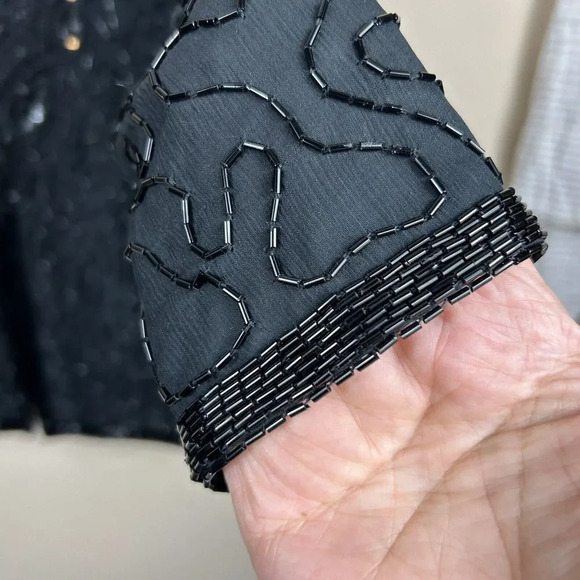 Adrianna Papell Evening Black‎ Silk Beaded Jacket M Sequins Formal Event Holiday - Picture 5 of 16